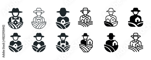 Set of farmer icon variations in line and solid styles