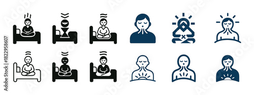 Meditation and relaxation icons: diverse races and styles for well-being