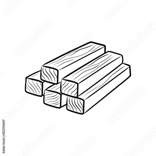 Hand Drawn Stack of Lumber Boards Doodle