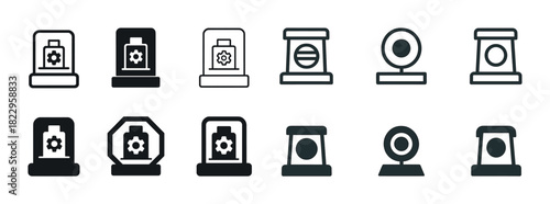 Collection of simple black and white industrial camera icons