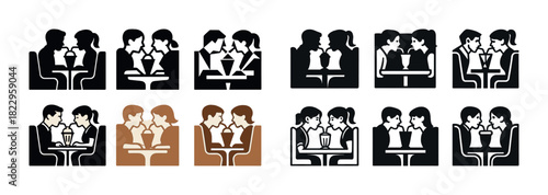 Diverse couples enjoying milkshakes together in iconic designs