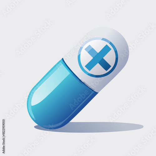 Blue and white medical capsule pill illustration.