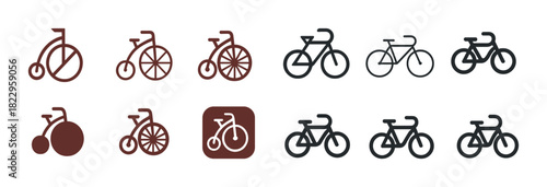 Retro penny-farthing and modern bicycle icons collection