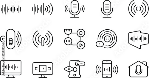 Voice and Sound Technology Icons Black Line Set