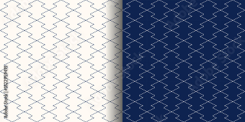 松皮菱、刺し子風のシームレスパターン。　日本の伝統文様