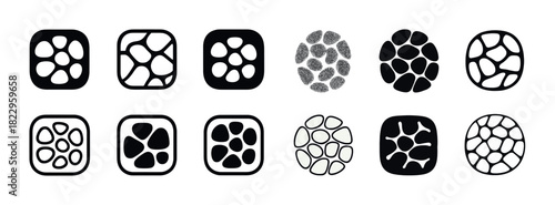 Abstract stone pattern icons in black and white