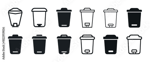 Set of twelve minimalist coffee cup icons in black and white