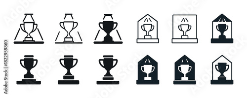 Set of various trophy icons in black and white designs