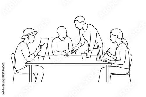 Minimalistic Art Workshop. Art Workshop. Minimalistic one-line drawing artists sharing techniques at communal