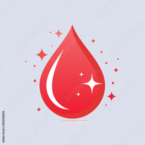Blood drop illustration with shining stars and sparkles.