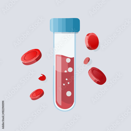 Blood sample in a test tube with red blood cells.