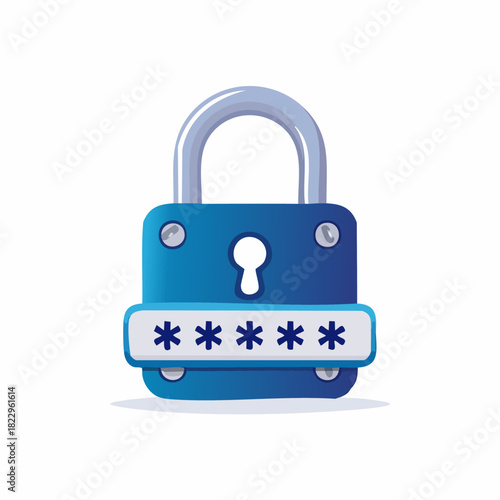 Blue padlock with password field vector illustration.