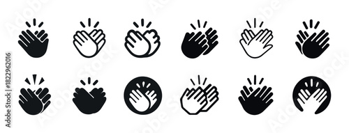 Set of clapping hands icons in black and white design