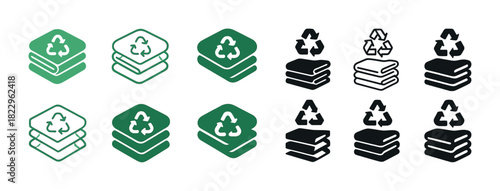 Recycling symbol icons in green and black for eco-friendly design