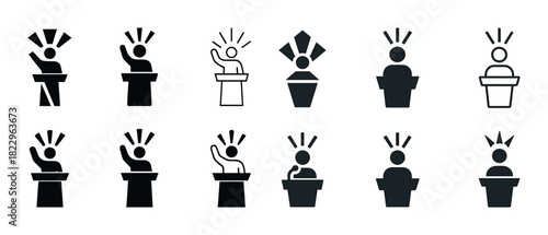 Set of speaker icon variations in black and white designs