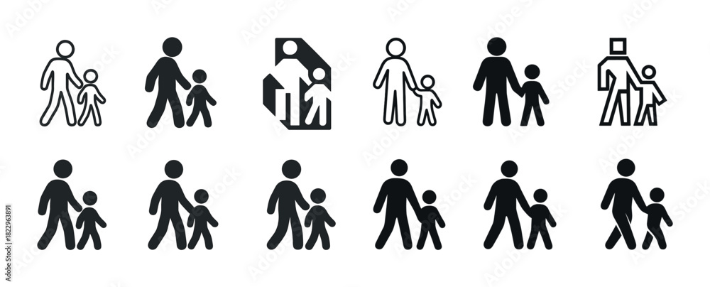 Naklejka premium Parent and child symbols in various icon styles