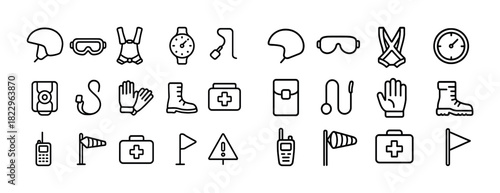 Emergency equipment and safety gear icons collection