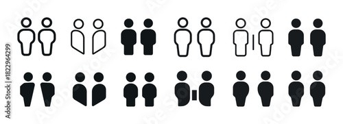 Diverse male figure icon set in various styles and orientations