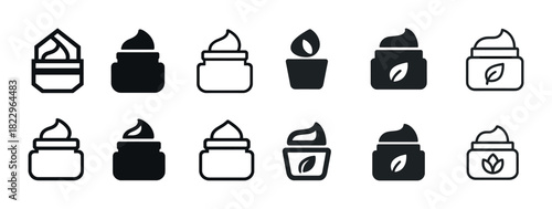Set of twelve simple lotion icon variations with leaf symbols