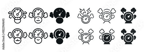 Set of stress and pressure icons featuring clocks and faces