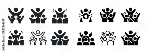 Diverse abstract human figures celebrating teamwork and community unity