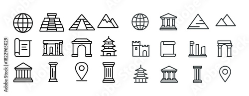 Vector icons of historical and cultural landmarks