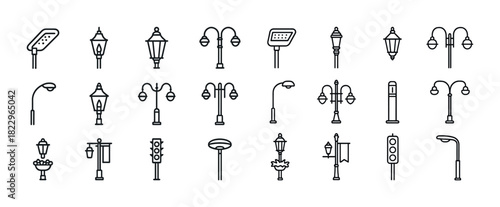 Collection of street lantern and lamp post icon designs