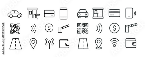 Icons of modern transportation and payment systems