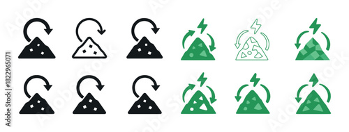 Recycling and energy symbols in black and green simple icon set