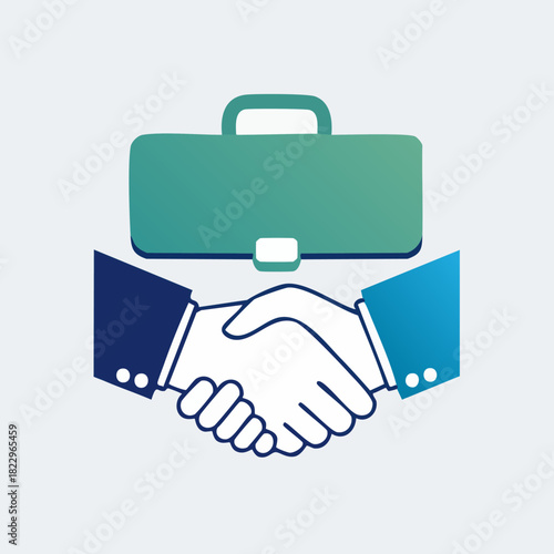 Business Partnership Handshake Agreement with Briefcase Icon.