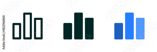 Bar chart icons : bar chart icons symbols showing data, analytics, or statistics in outline, solid, and gradient styles