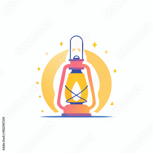 Vintage Kerosene Lantern Illuminating a Crescent Moon and Stars.