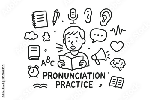 Pronunciation Practice Doodle. Pronunciation Practice. Hand-drawn doodle illustration of Pronunciation