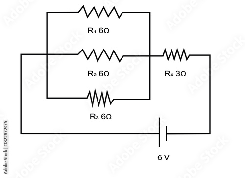 Electrical Circuit Diagram With Resistors R1 R2 R3 6Ω And R4 3Ω Connected To A 6V Battery