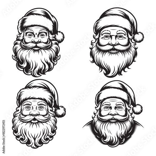 Vintage Engraved Santa Claus Portraits Collection