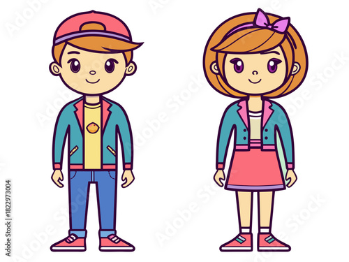 Cute Kids Cartoon Characters with Colorful Clothes – Vector Set
