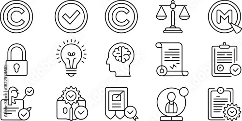 Intellectual property outline icons related legal aspects