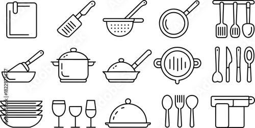 Kitchen Utensils Vector Black and White Line Art