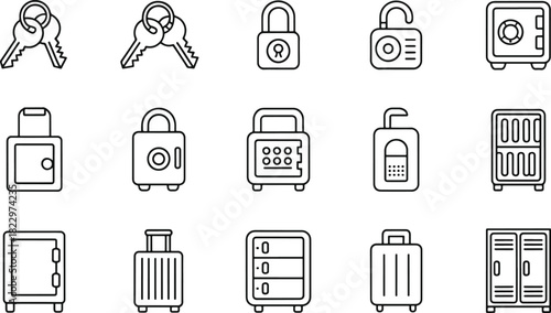 Line art set of safety and security icons