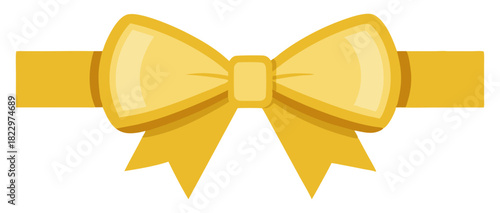 Elegant gold ribbon bow isolated on white. Luxury satin gift bow for celebration, Christmas, birthday, or anniversary decoration. Premium flat vector illustration for greeting card design.