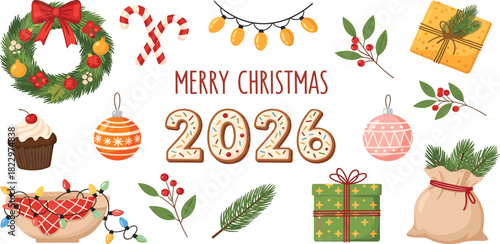 Merry Christmas 2026 celebration with festive decorations and gifts
