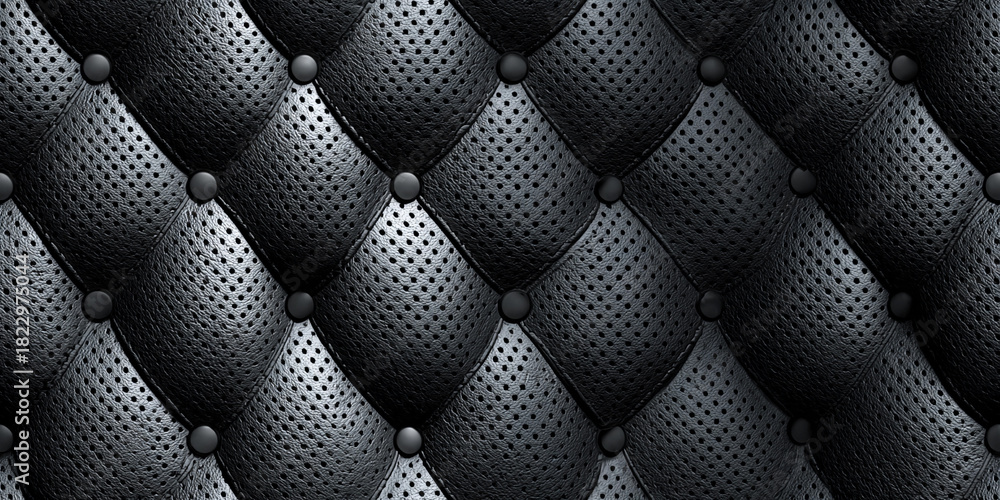Obraz premium Elegant seamless black leather pattern with stitching and buttons