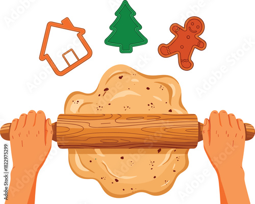 Festive Baking Rolling Out Holiday Cookies Dough for a Sweet Celebration
