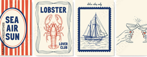 Vintage Postcard Collection Featuring Nautical and Cocktail Themes