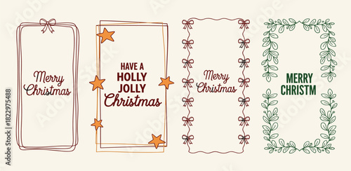 Festive Christmas Border Frames with Holiday Greetings and Decorative Elements