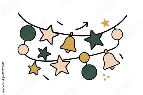 Scandinavian Paper Garland. Paper garland. Cut-out ornaments linked together with string ? circles, stars, and