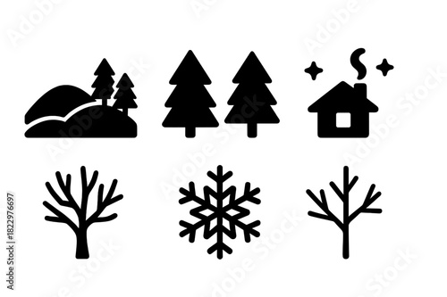 Scandinavian Winter Icons. Scandinavian winter landscape. Filled icon set of Scandinavian winter landscape: