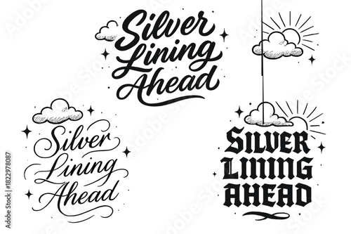 Silver Lining Designs. Silver Lining Ahead. Create a calligraphy lettering illustration of the phrase: Silver