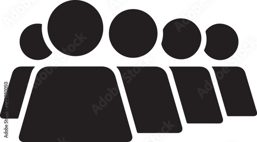 Simple black silhouette icon representing a group of people standing together