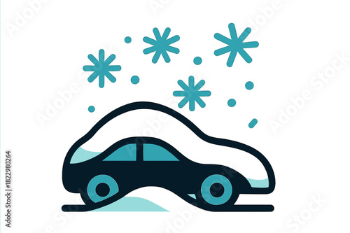 Snow-Covered Car Art. Car under snowflakes. Minimal close-up of a vehicle?s outline buried in snow, with